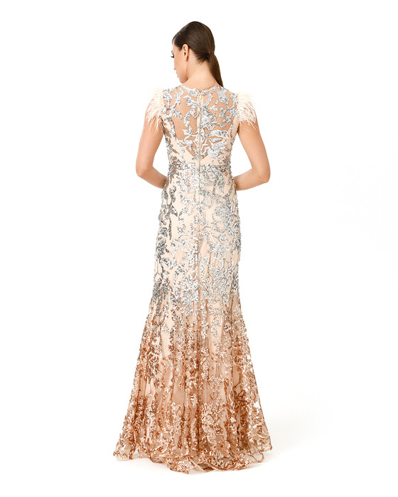  Feather Detailed Fish Form Evening Dress
