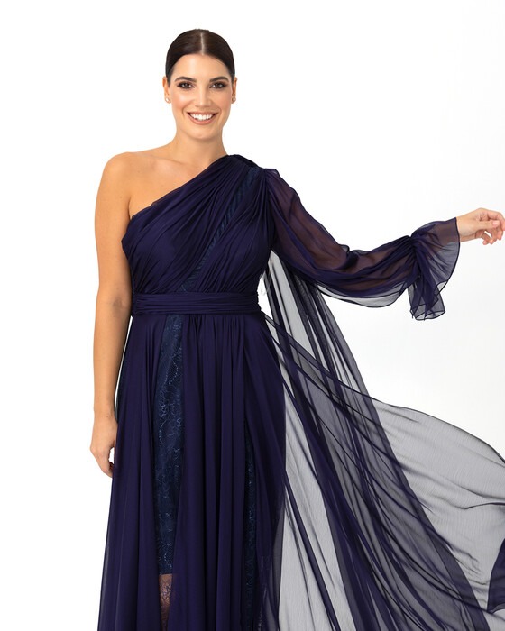 PLUS SIZE A FORM ONE SHOULDER EVENING DRESS