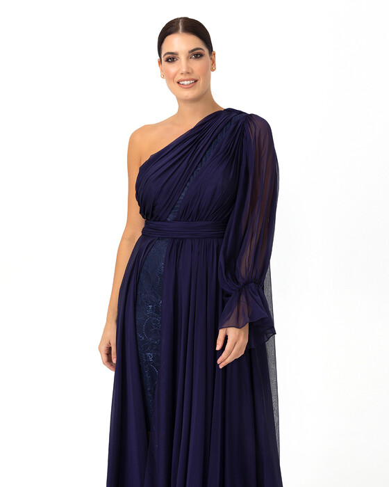 PLUS SIZE A FORM ONE SHOULDER EVENING DRESS