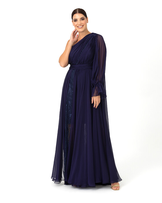 PLUS SIZE A FORM ONE SHOULDER EVENING DRESS