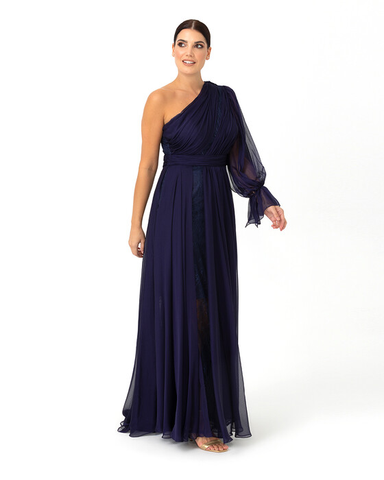 PLUS SIZE A FORM ONE SHOULDER EVENING DRESS