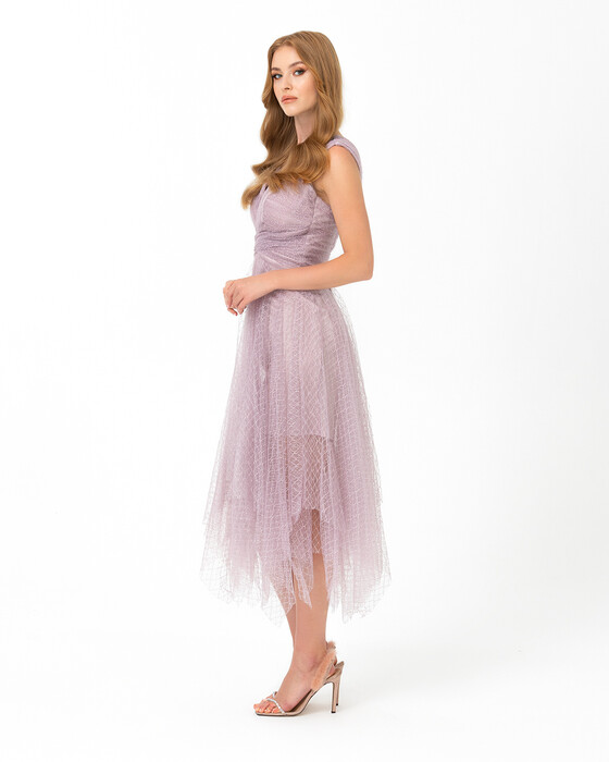 A-Line V Neck Tulle Evening Dress