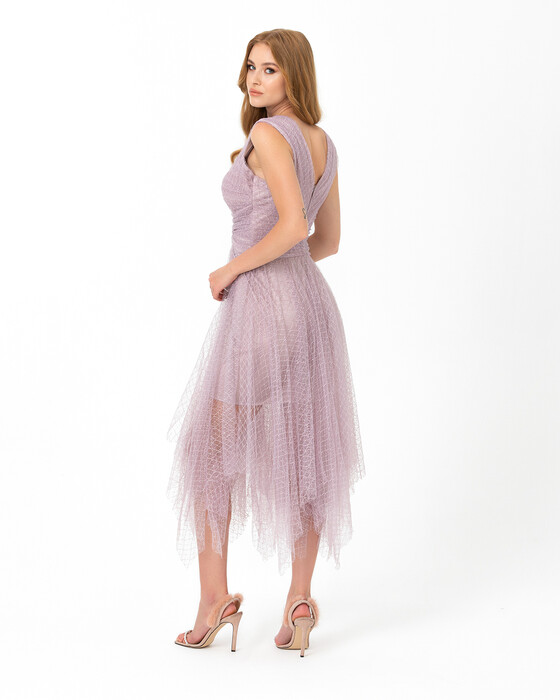 A-Line V Neck Tulle Evening Dress