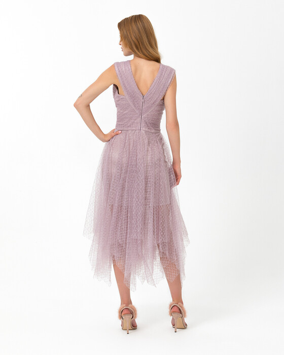 A-Line V Neck Tulle Evening Dress