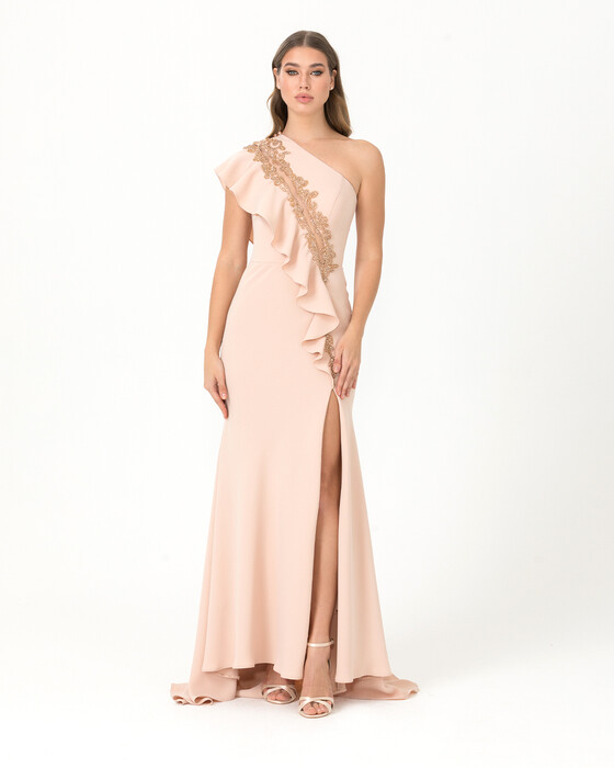 Fish Form One Shoulder Crepe Evening Dress