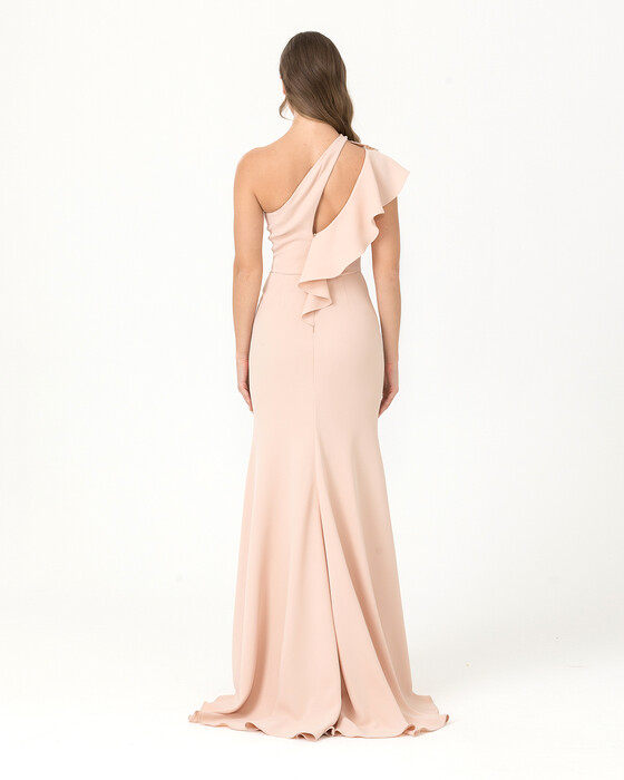 Fish Form One Shoulder Crepe Evening Dress