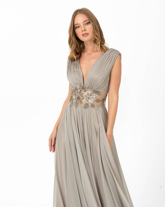 A Cut V Neck Chiffon Evening Dress