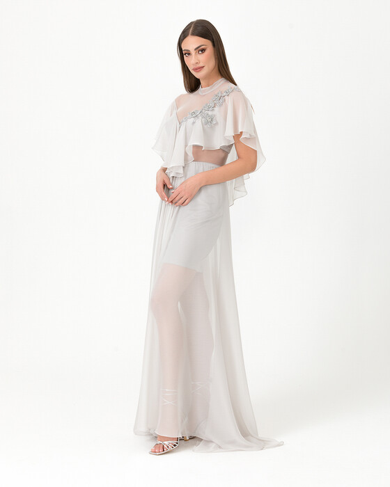 A-Line Transparent Collar Chiffon Evening Dress