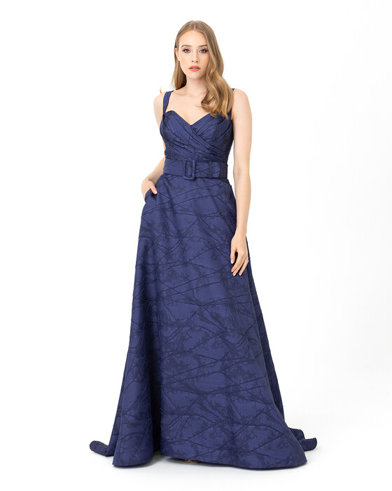 A-Line Strapless Jacquard Evening Dress