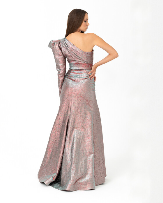 One Shoulder Jacquard Evening Dress
