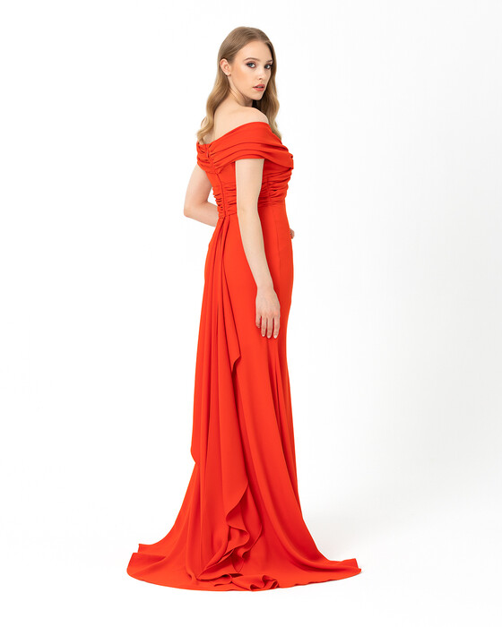  Slit Open Shoulder Evening Dress