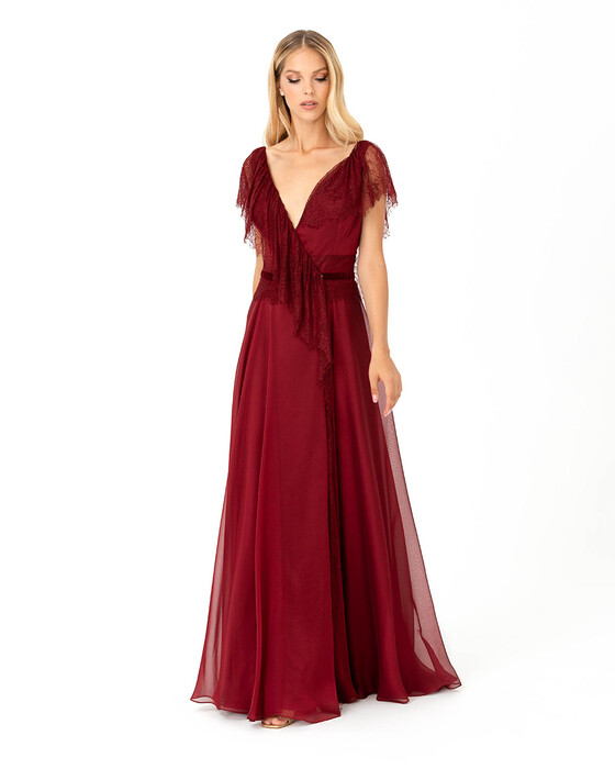 V Neck Chiffon Evening Dress