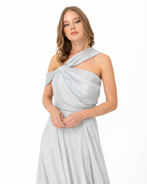 Maxi Length One Shoulder Chiffon Evening Dress