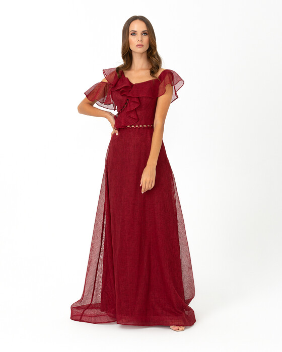 A Form Ruffle Collar Maxi Length Evening Dress