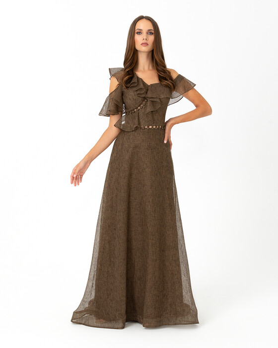 A Form Ruffle Collar Maxi Length Evening Dress