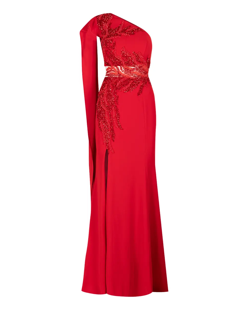 FISH FORM ONE SHOULDER CREPE EVENING DRESS