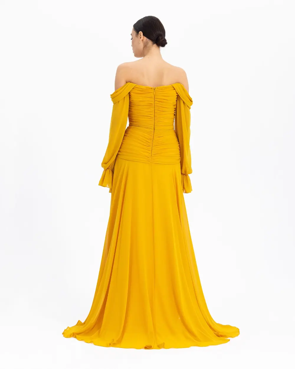  V-NECK SLIT CHIFFON EVENING DRESS