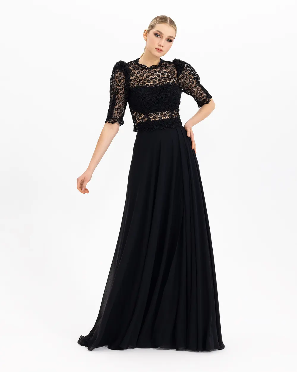 Lace Detailed Two Piece Evening Dress