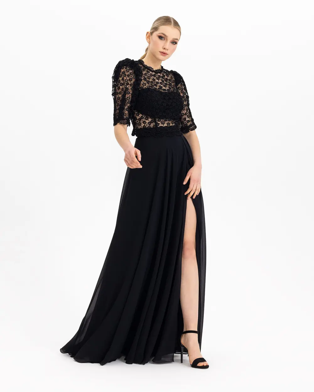 Lace Detailed Two Piece Evening Dress