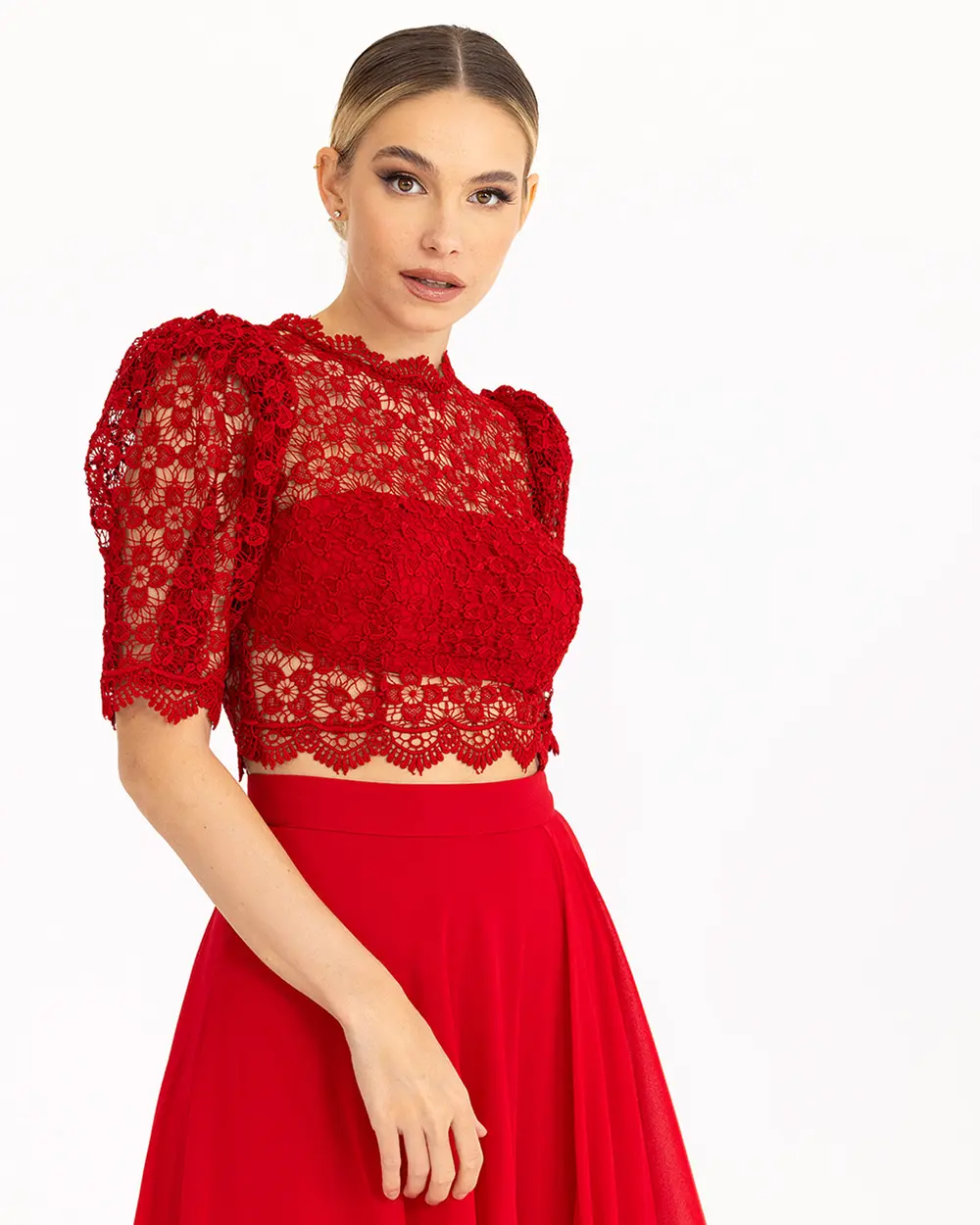 Lace Detailed Two Piece Evening Dress