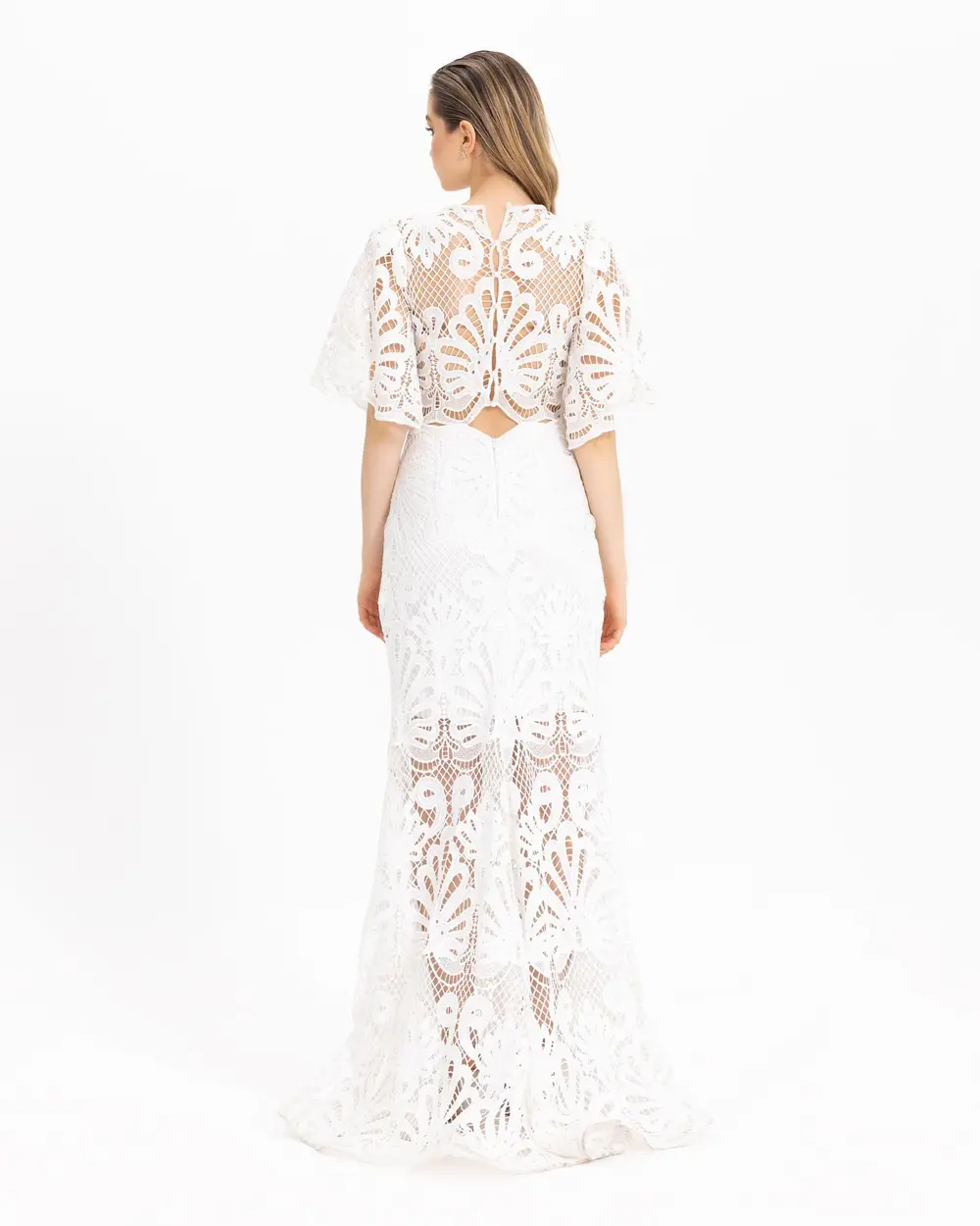 FISH FORM TROVACARD SLEEVE LACE EVENING DRESS
