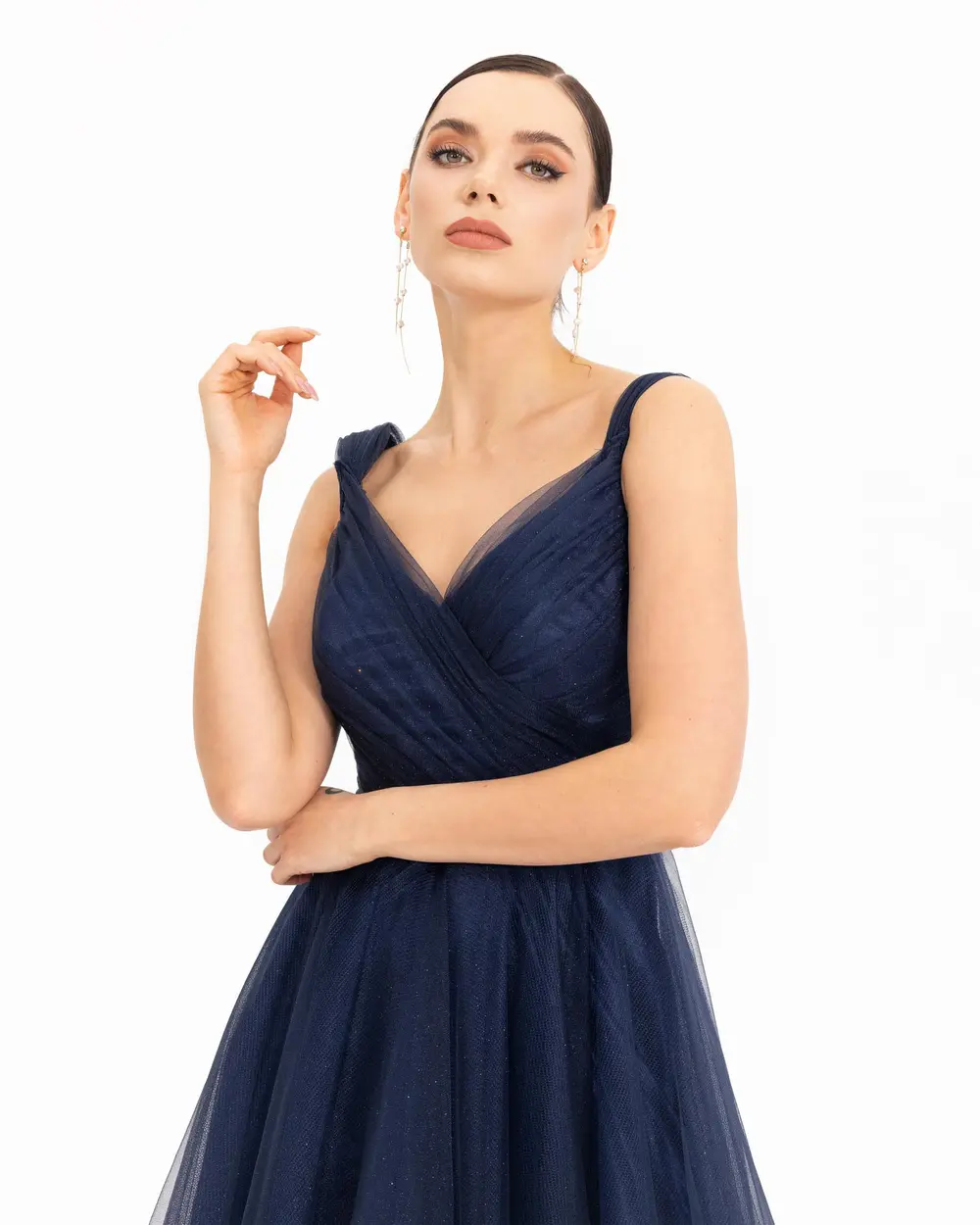 BELTED MIDI SIZE TULLE EVENING DRESS