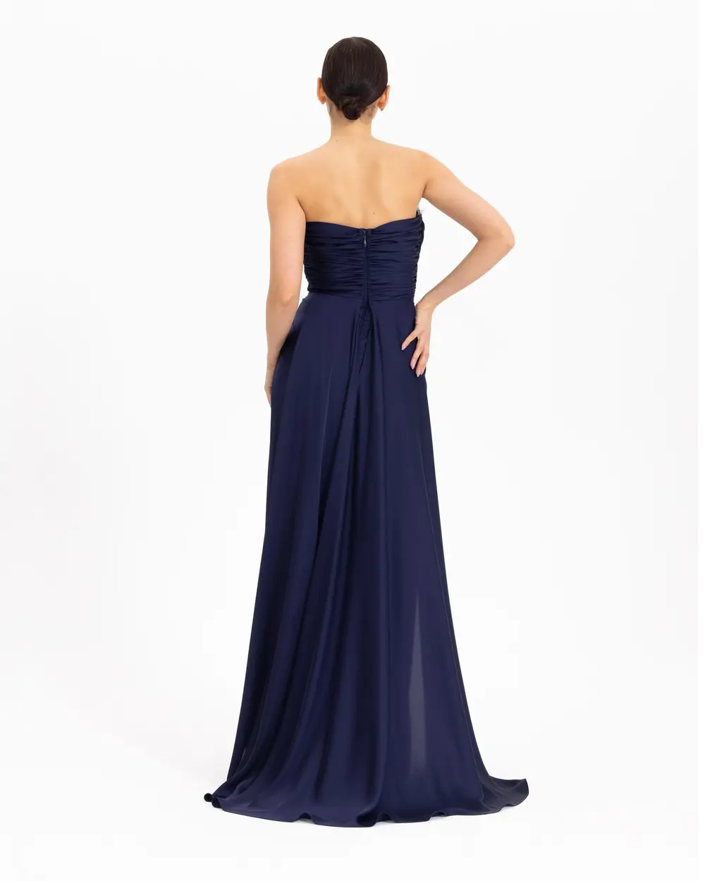  V-NECK SATIN LOOK EVENING DRESS