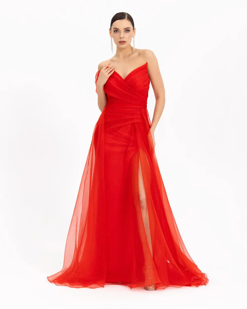  Asymmetrical Collar Organza Evening Dress