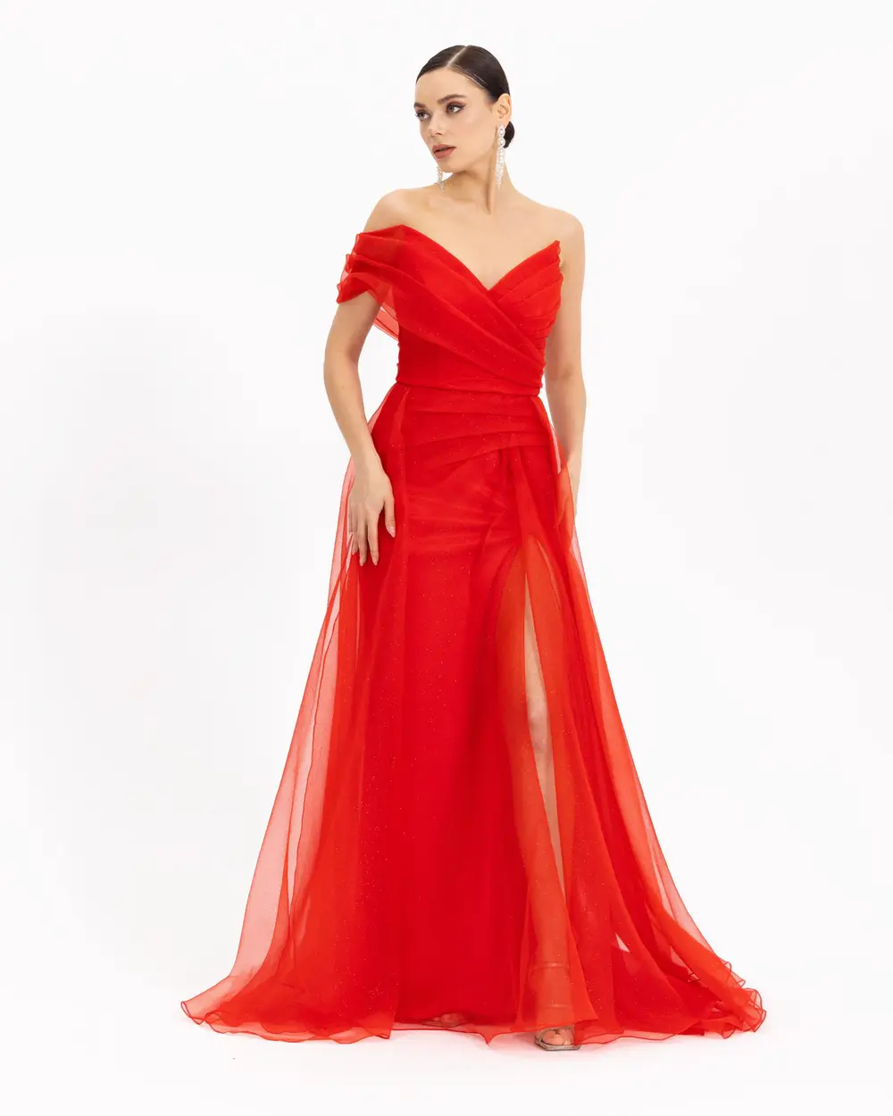  Asymmetrical Collar Organza Evening Dress