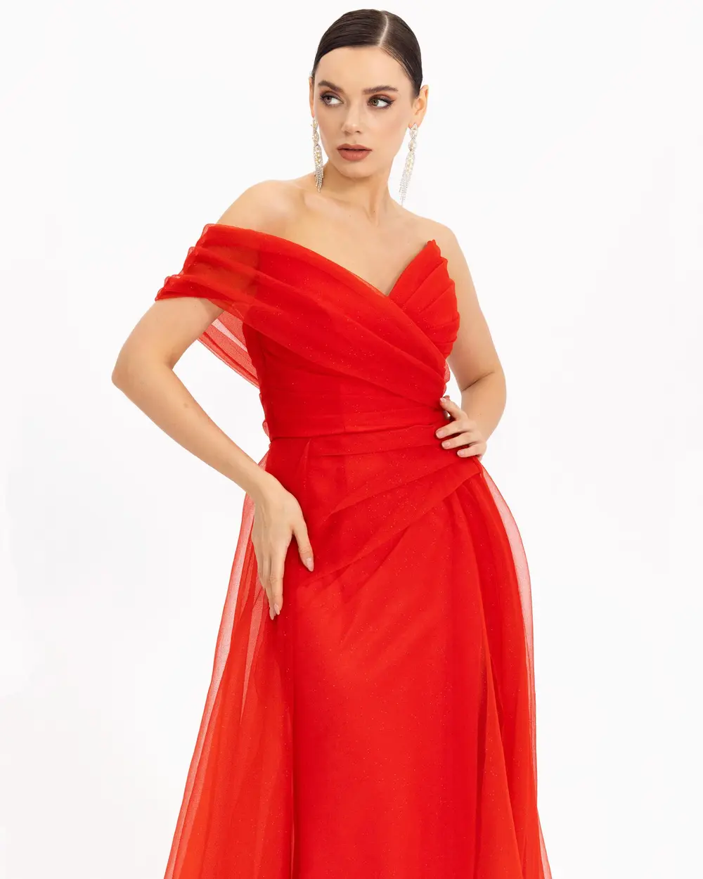  Asymmetrical Collar Organza Evening Dress