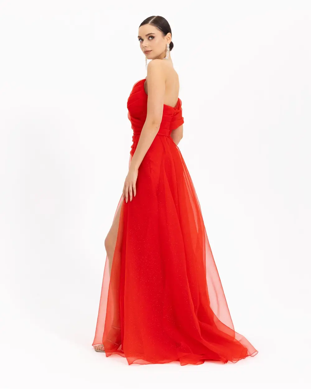  Asymmetrical Collar Organza Evening Dress