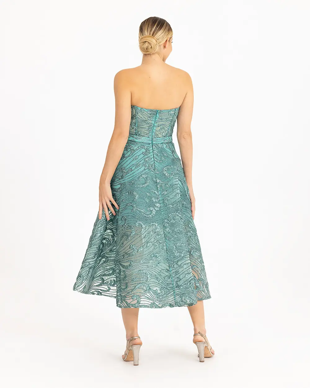  Shimmer Detailed Midi Length Evening Dress
