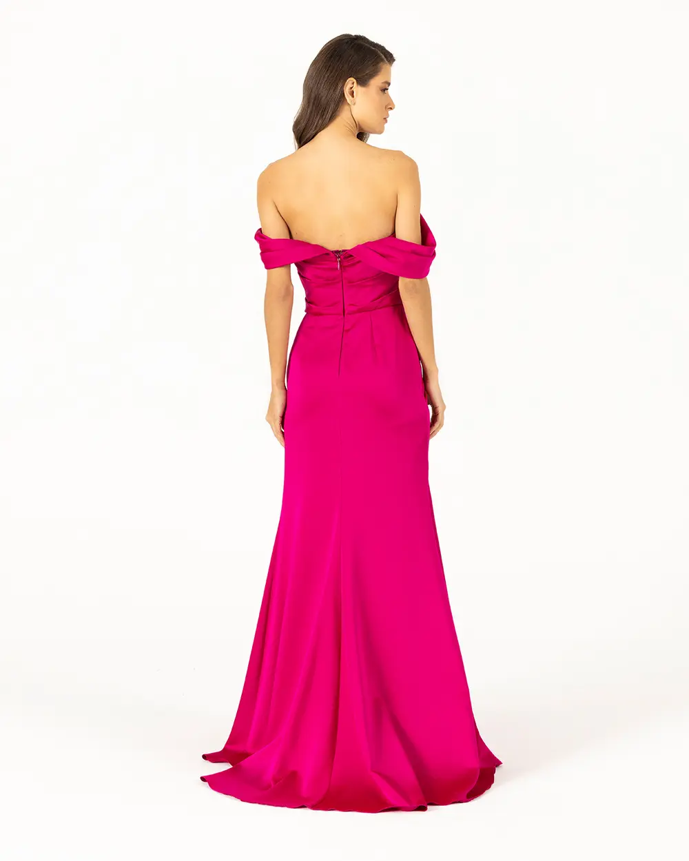  Satin Look Ribbon Detailed Evening Dress