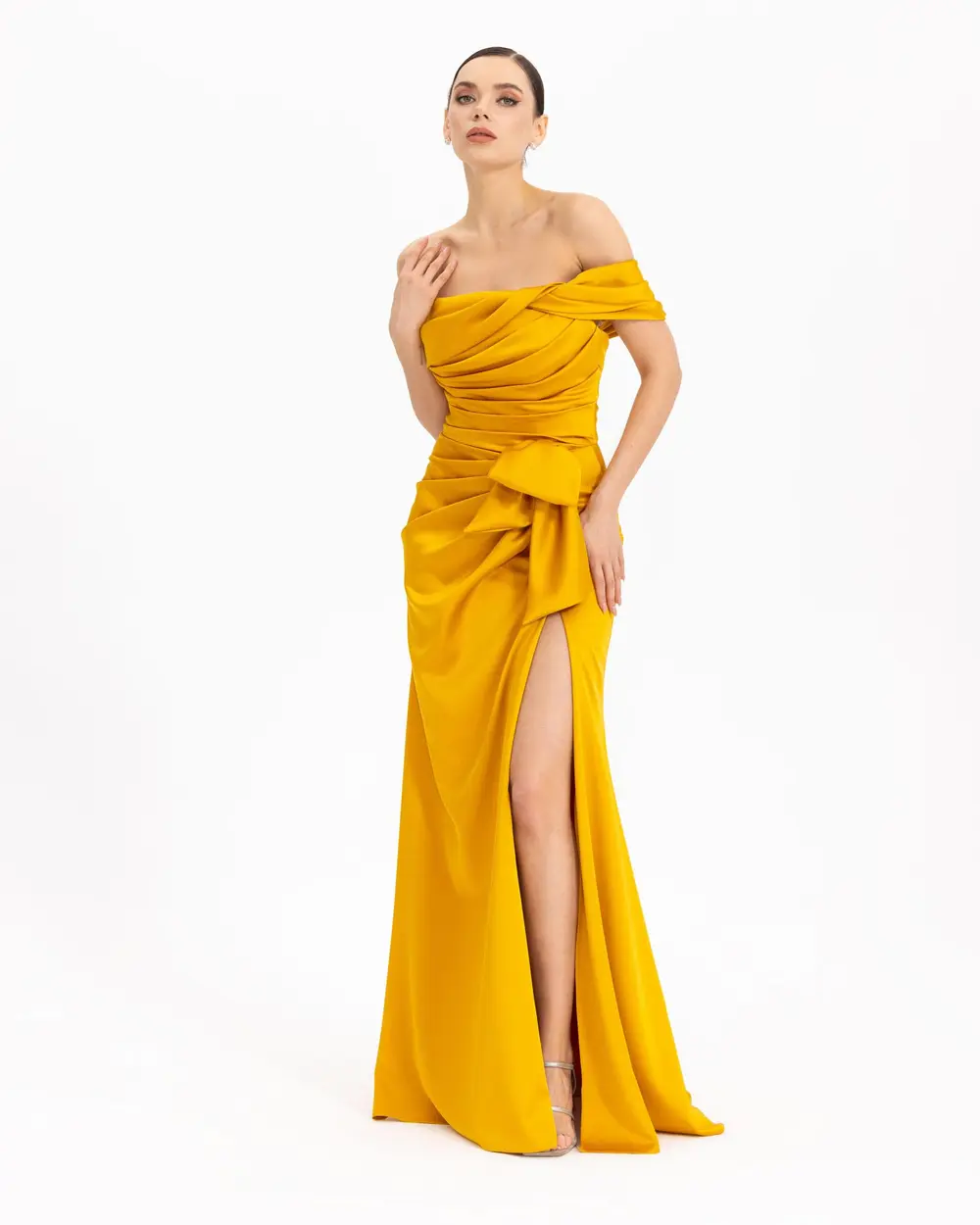  Satin Look Ribbon Detailed Evening Dress