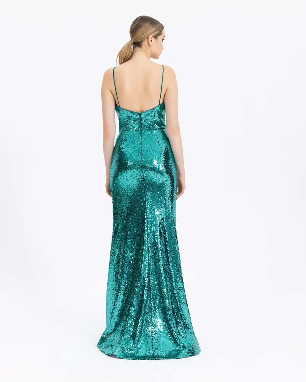  STONE EMBROIDERED SEQUIN EVENING DRESS