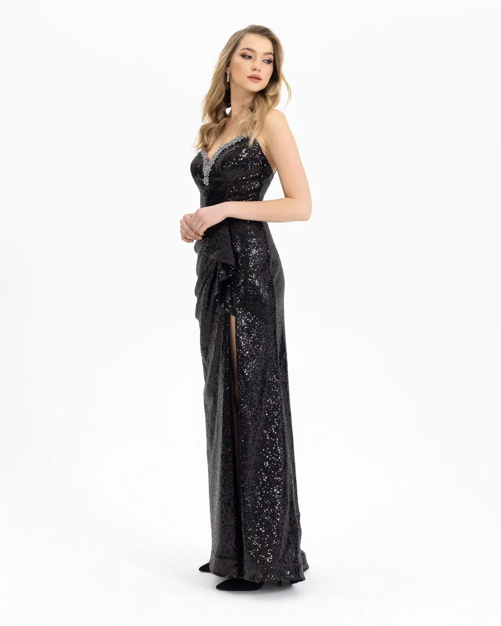  STONE EMBROIDERED SEQUIN EVENING DRESS