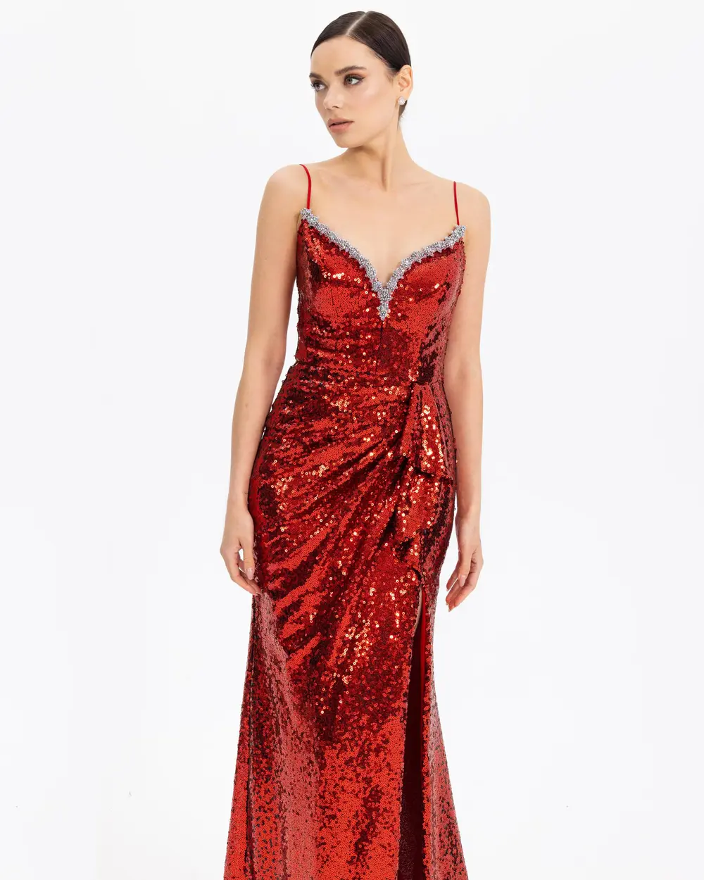  STONE EMBROIDERED SEQUIN EVENING DRESS