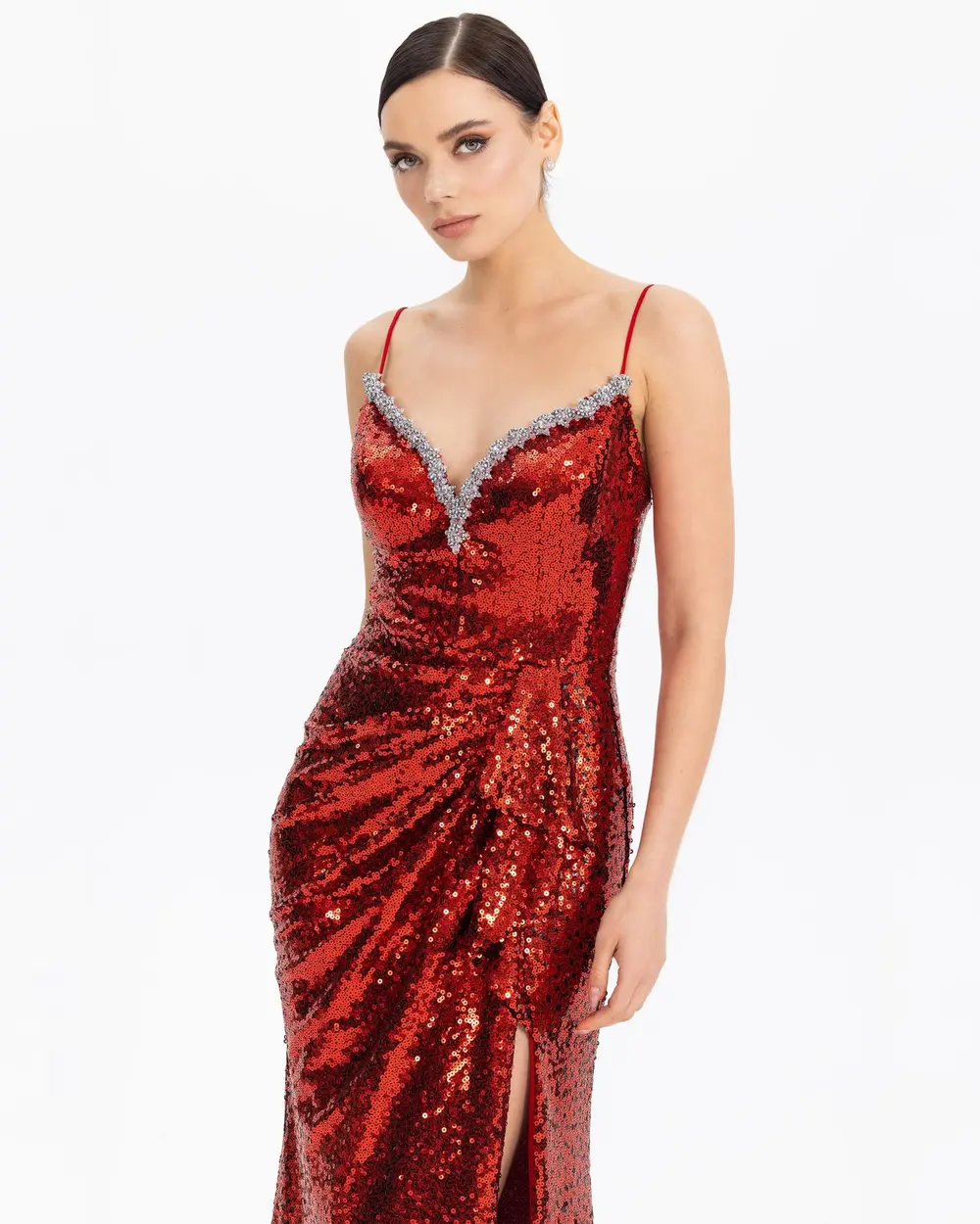  STONE EMBROIDERED SEQUIN EVENING DRESS