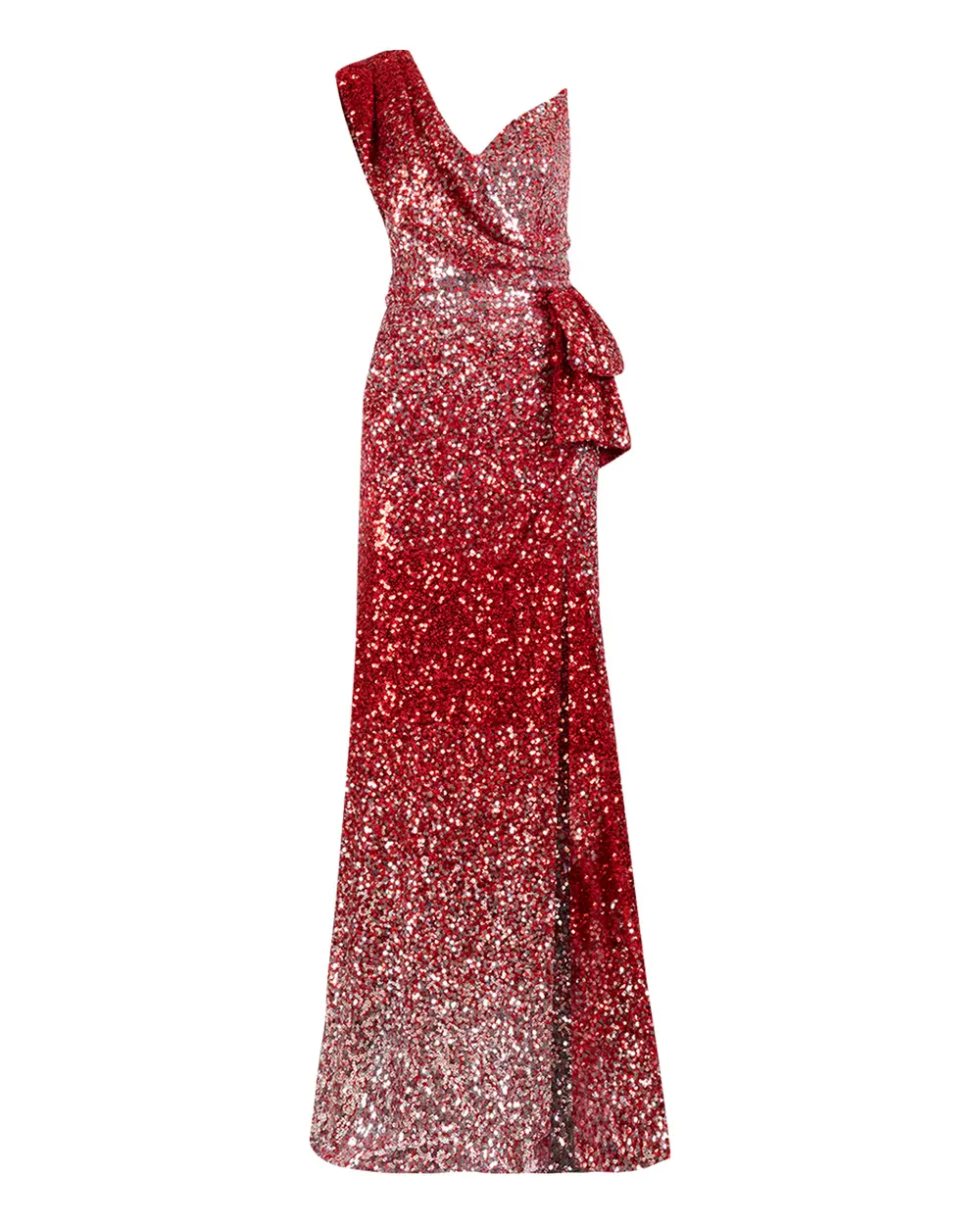 ONE SHOULDER SLIT SEQUIN EVENING DRESS