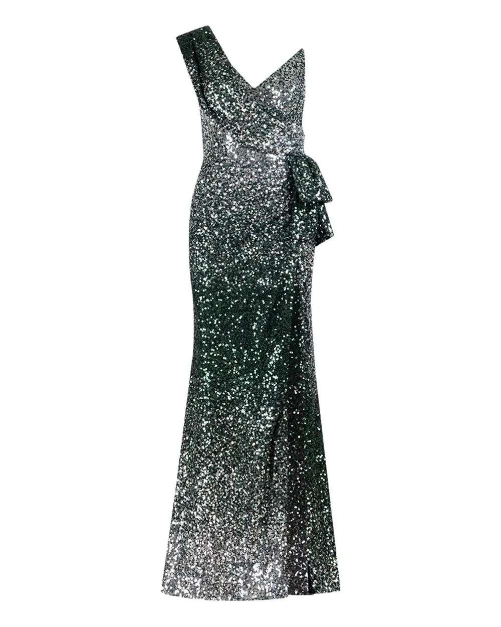 ONE SHOULDER SLIT SEQUIN EVENING DRESS