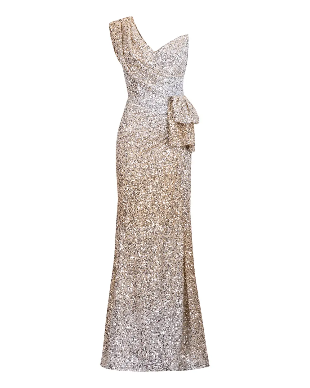 ONE SHOULDER SLIT SEQUIN EVENING DRESS