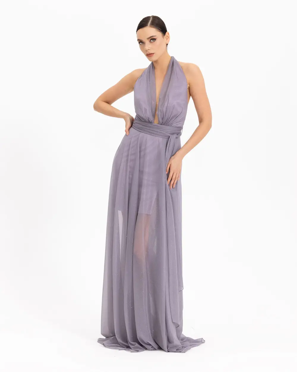 Shimmer Detailed Tulle Evening Dress