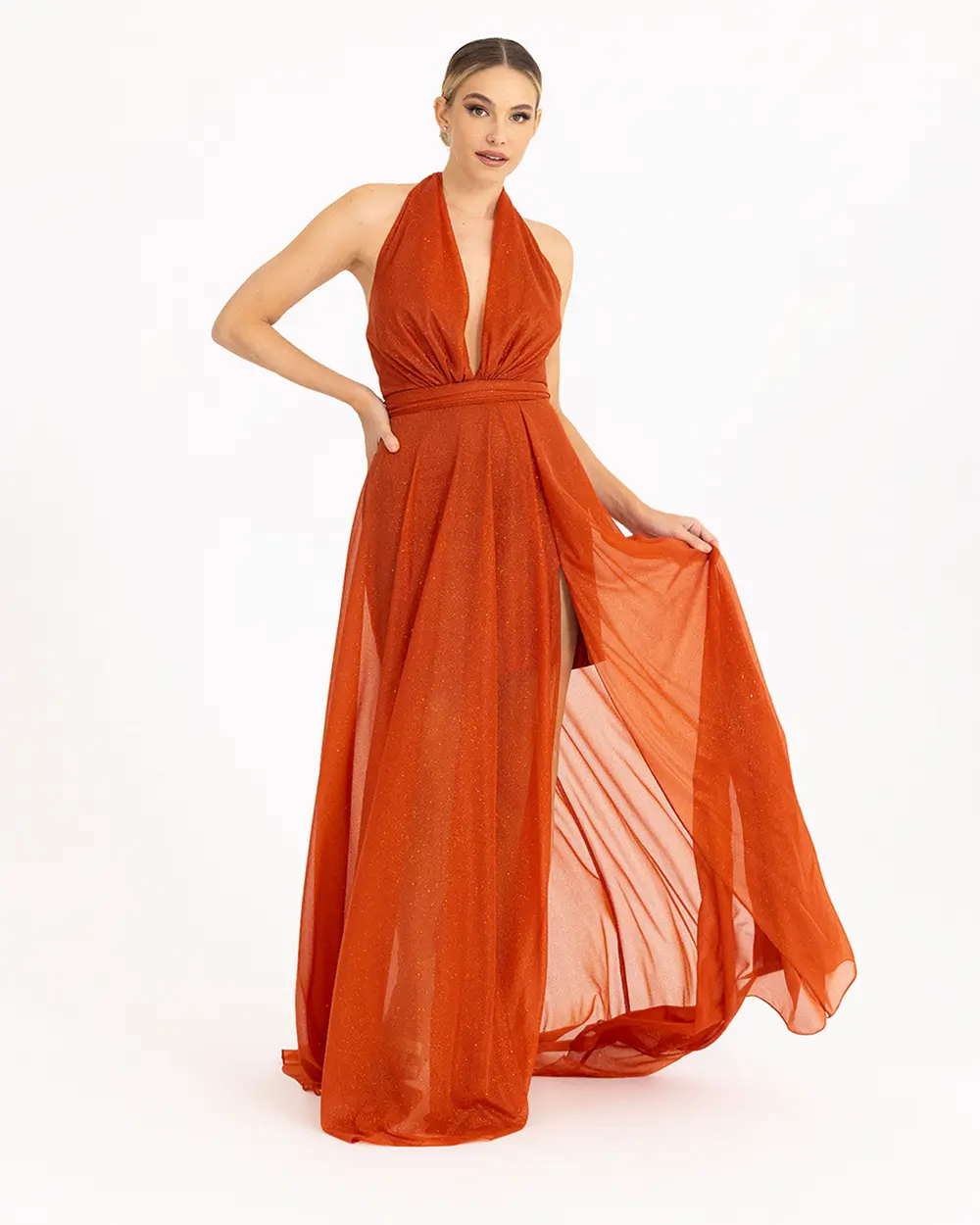 Shimmer Detailed Tulle Evening Dress