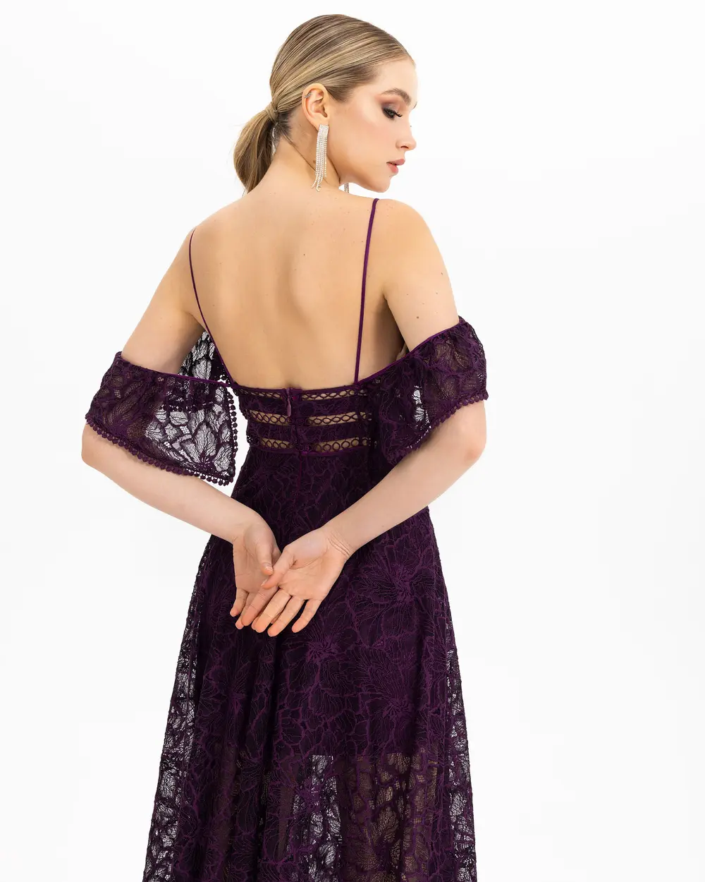  HEART COLLAR LACE EVENING DRESS