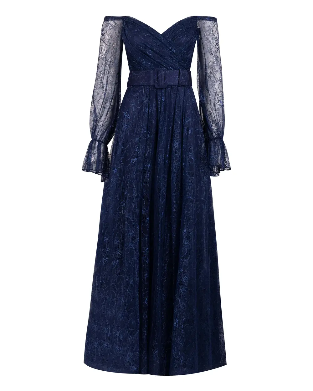  Belted Lace Evening Dress