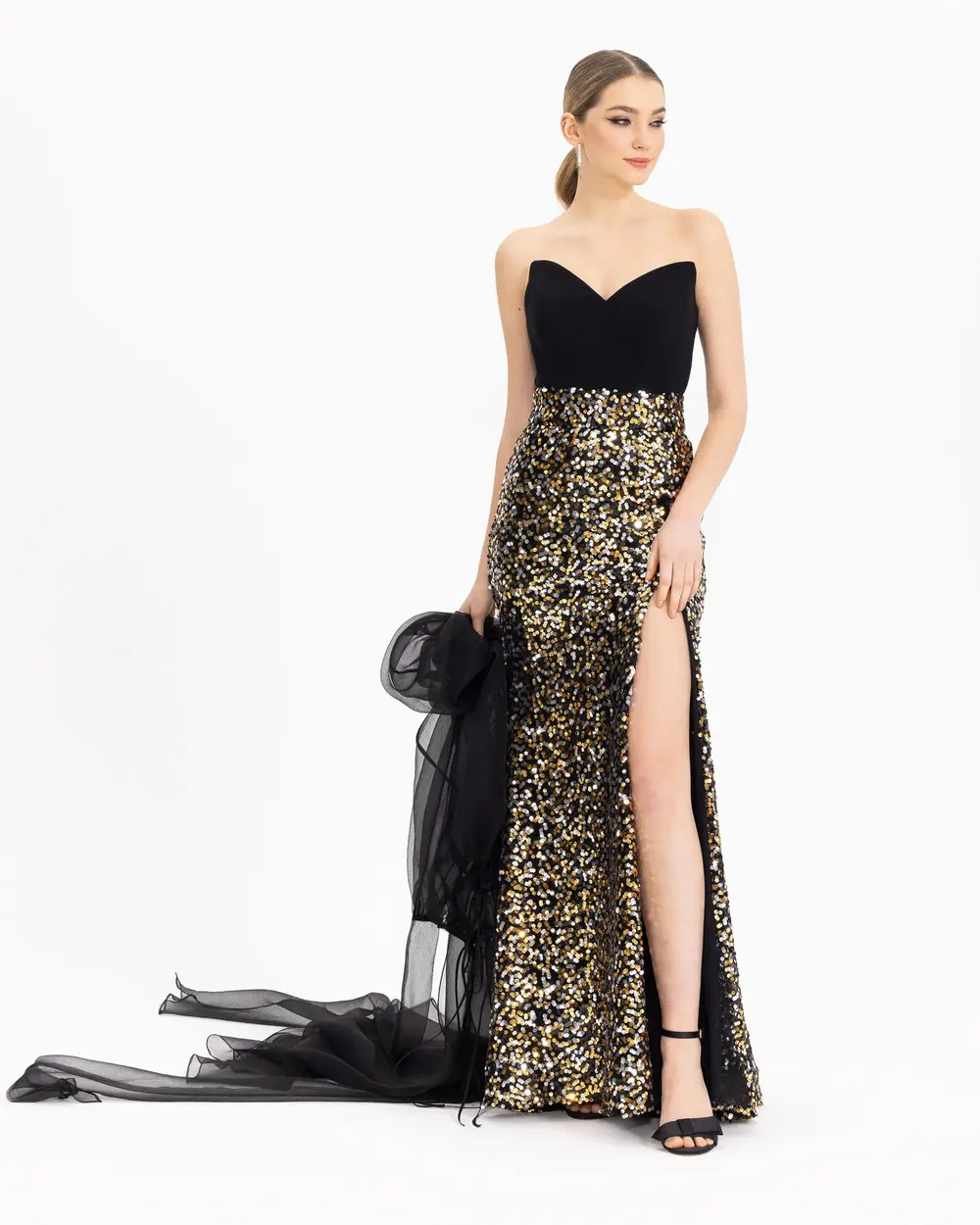 Sequin and Organza Detailed Evening Dress