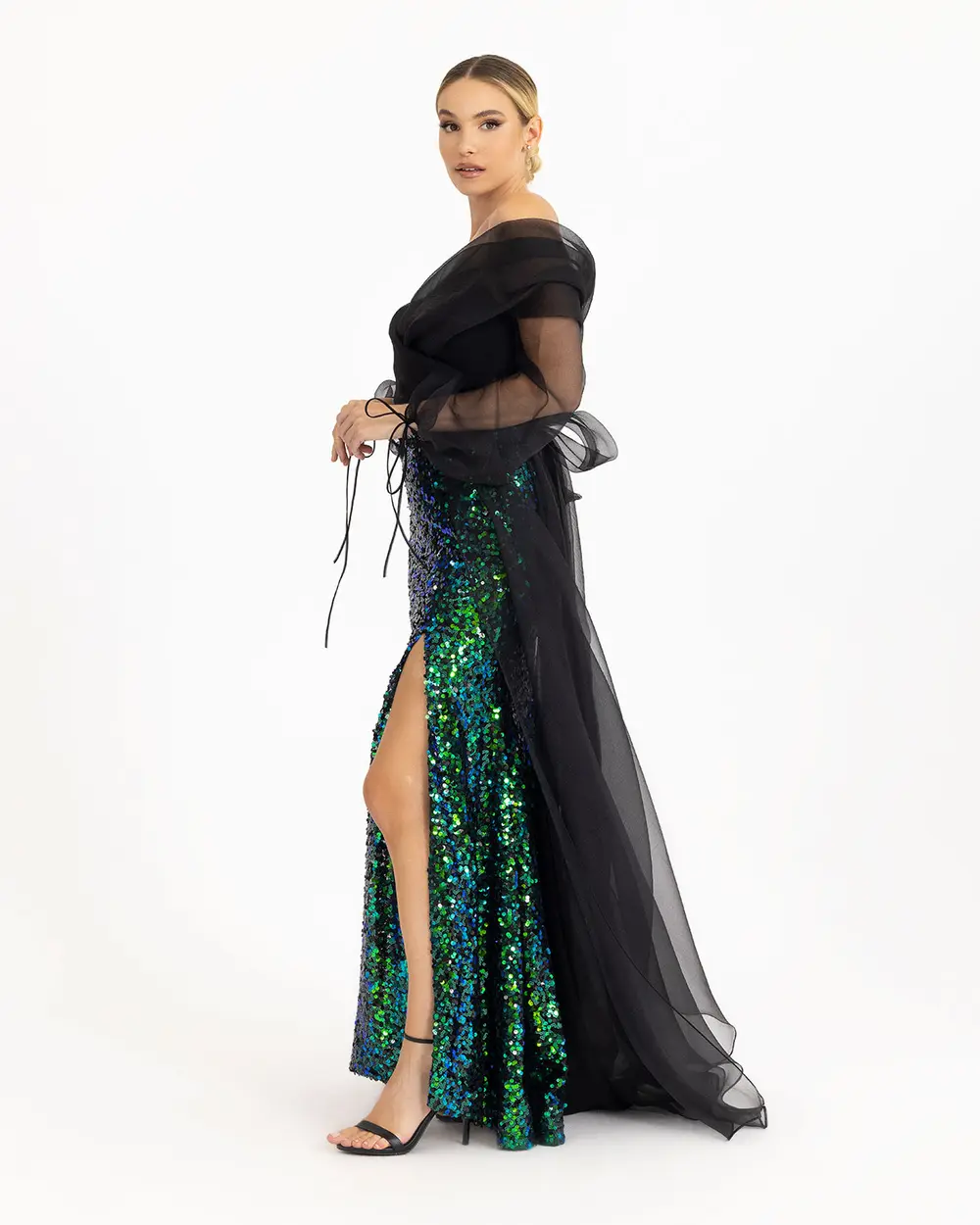 Sequin and Organza Detailed Evening Dress