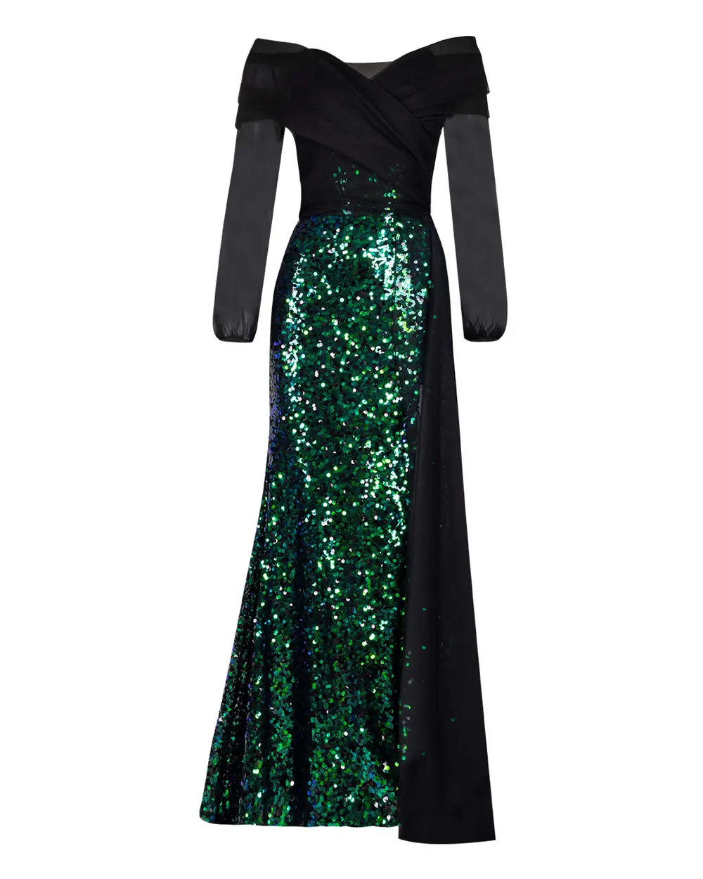 Sequin and Organza Detailed Evening Dress