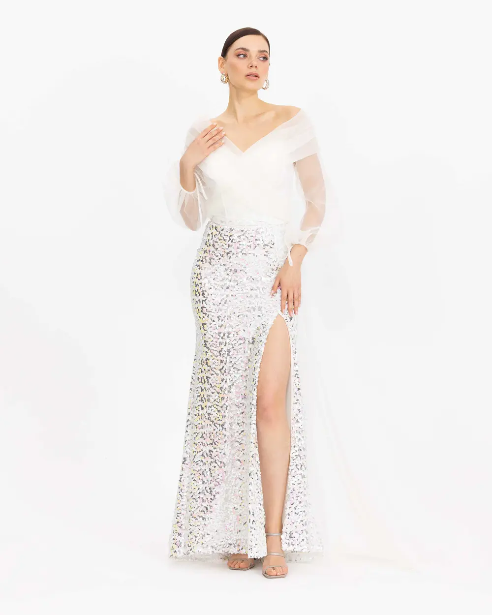 Sequin and Organza Detailed Evening Dress