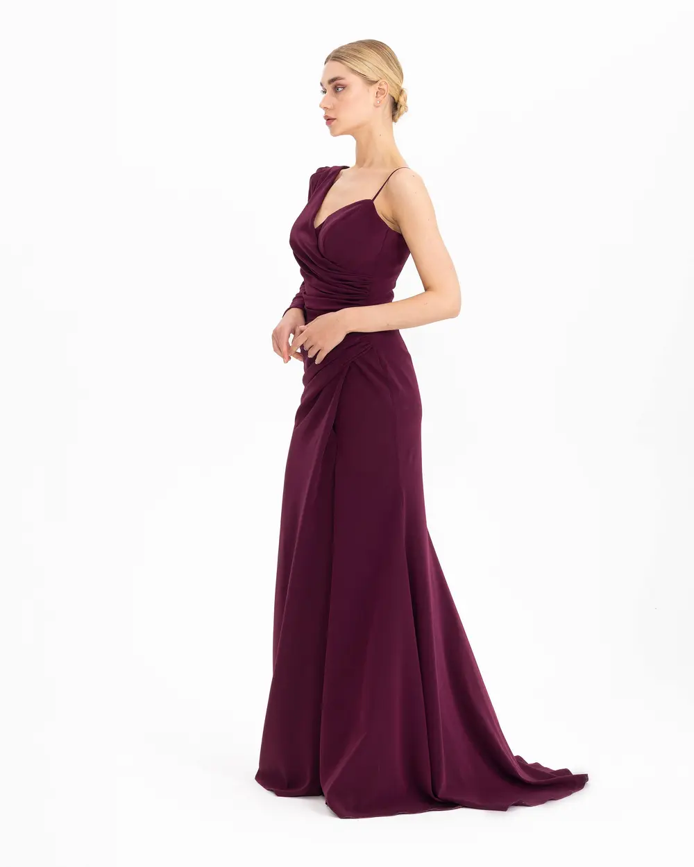 Draped One Shoulder Slim Fit Evening Dress